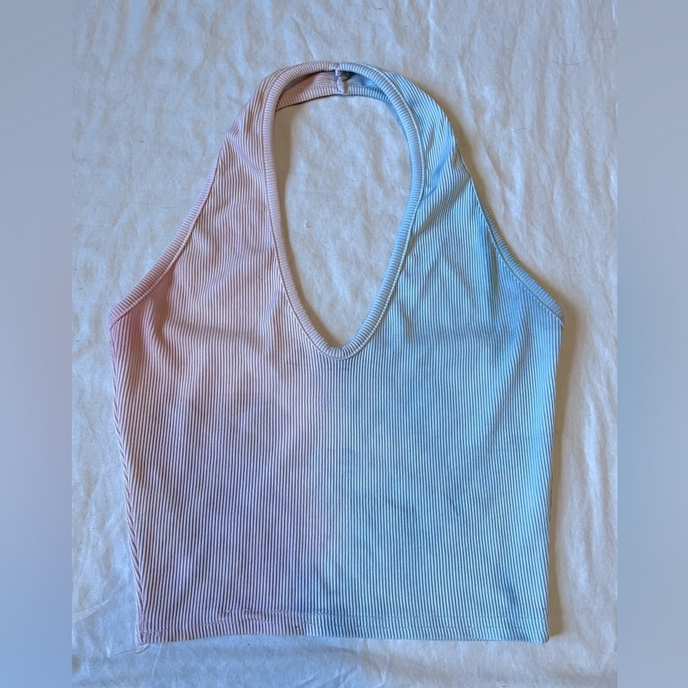 Cropped Pink/ Blue Halter Top